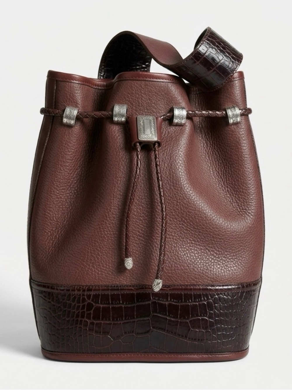 🤎 Vintage Brighton Leather Bucket Bag | Croc Embossed Trim | Authentic 🤎